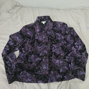 Vintage Purple and Black Paisley Velvet Jacket XL
